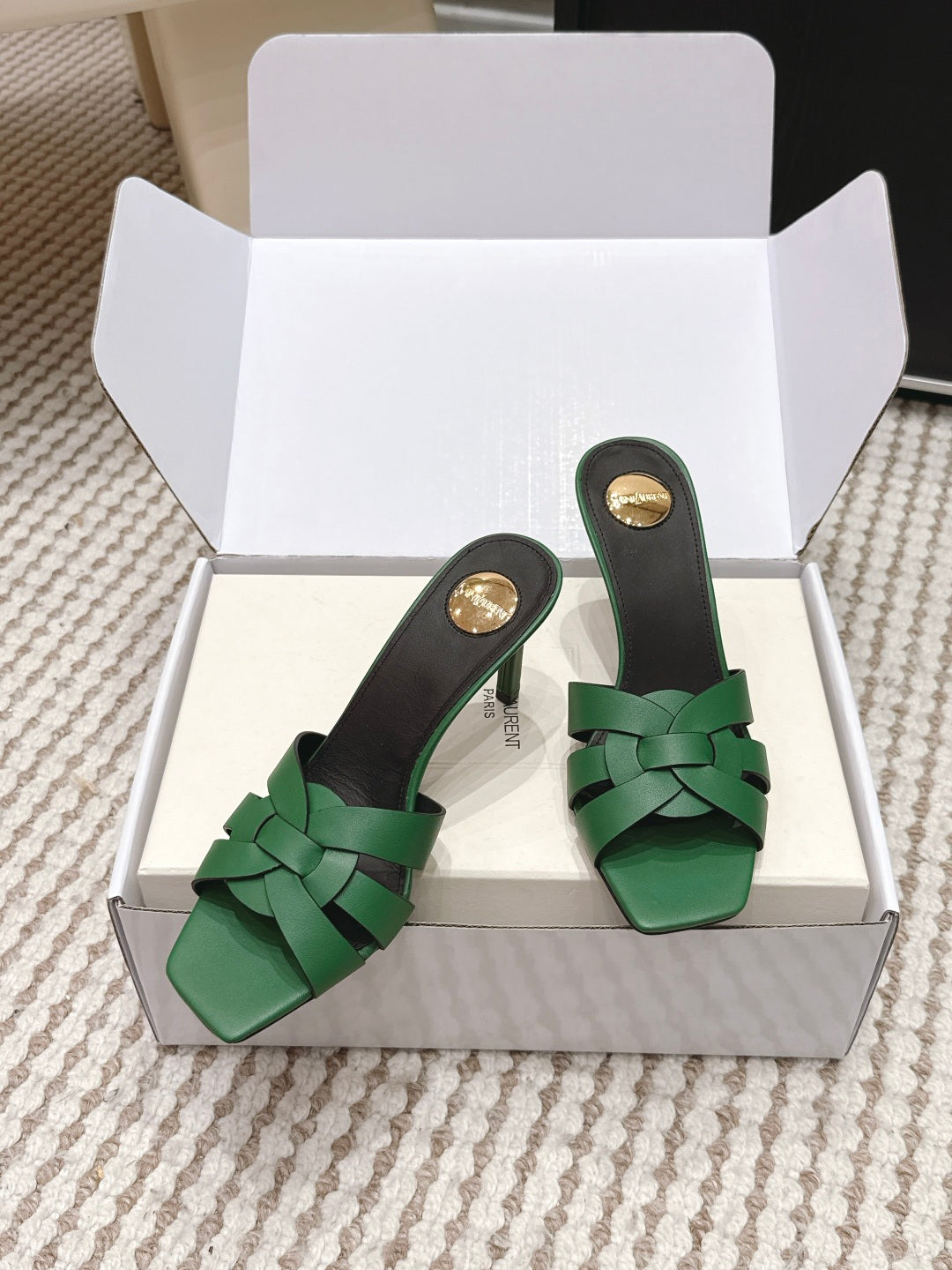 Saint Laurent Melody Square-Toe Heeled Sandals – 2026 Spring/Summer Collection