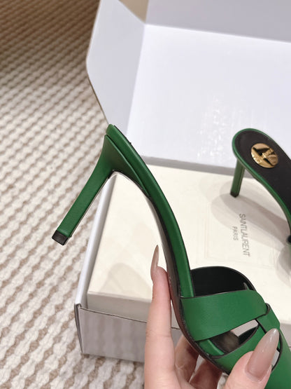 Saint Laurent Melody Square-Toe Heeled Sandals – 2026 Spring/Summer Collection