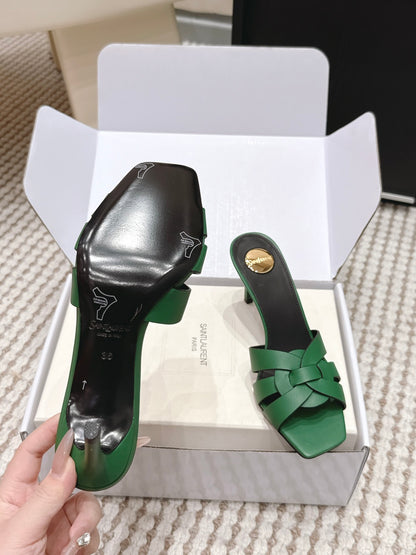 Saint Laurent Melody Square-Toe Heeled Sandals – 2026 Spring/Summer Collection