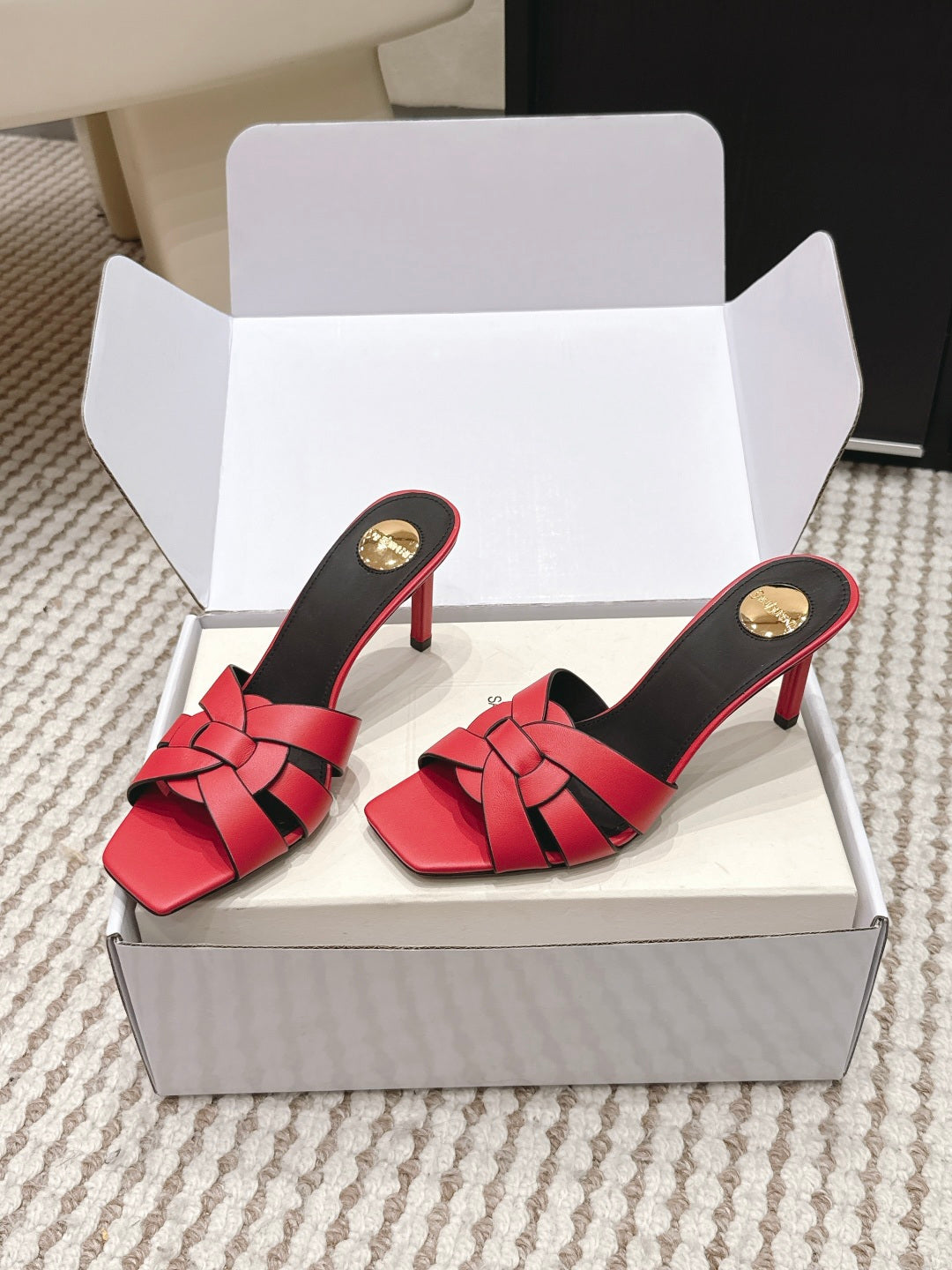 Saint Laurent Melody Square-Toe Heeled Sandals – 2026 Spring/Summer Collection