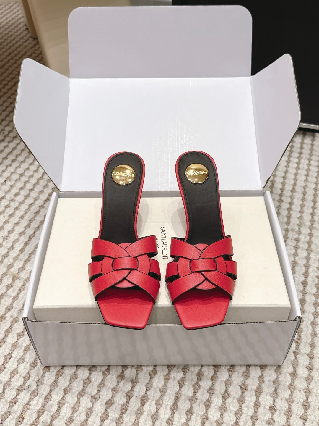 Saint Laurent Melody Square-Toe Heeled Sandals – 2026 Spring/Summer Collection
