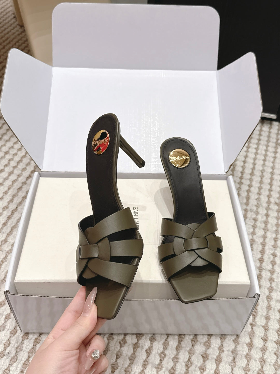 Saint Laurent Melody Square-Toe Heeled Sandals – 2026 Spring/Summer Collection