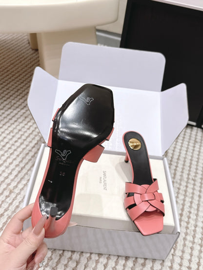 Saint Laurent Melody Square-Toe Heeled Sandals – 2026 Spring/Summer Collection