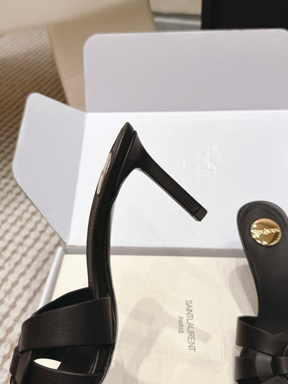 Saint Laurent Melody Square-Toe Heeled Sandals – 2026 Spring/Summer Collection