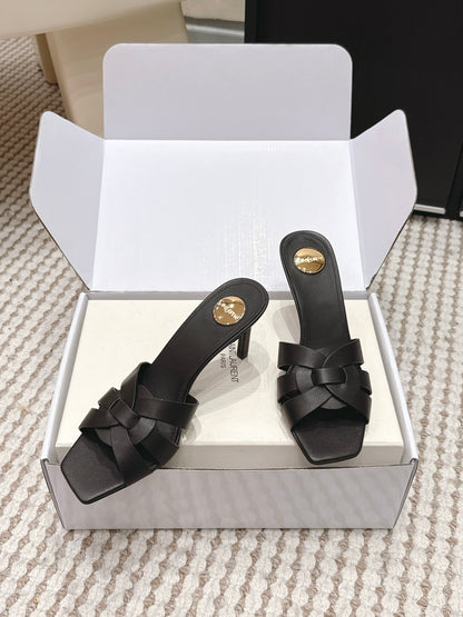 Saint Laurent Melody Square-Toe Heeled Sandals – 2026 Spring/Summer Collection