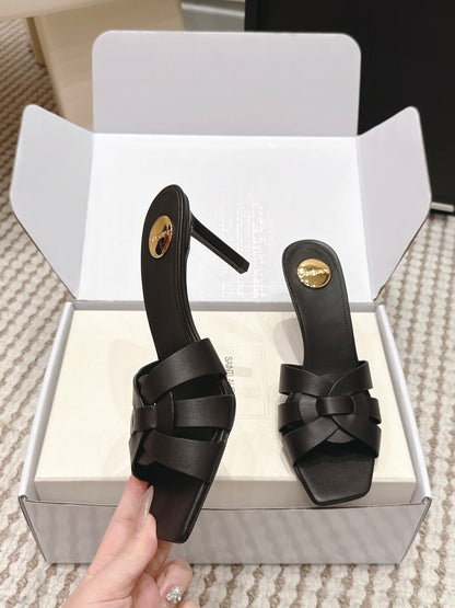 Saint Laurent Melody Square-Toe Heeled Sandals – 2026 Spring/Summer Collection
