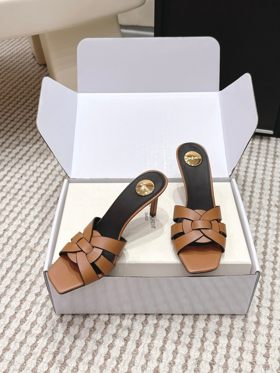 Saint Laurent Melody Square-Toe Heeled Sandals – 2026 Spring/Summer Collection