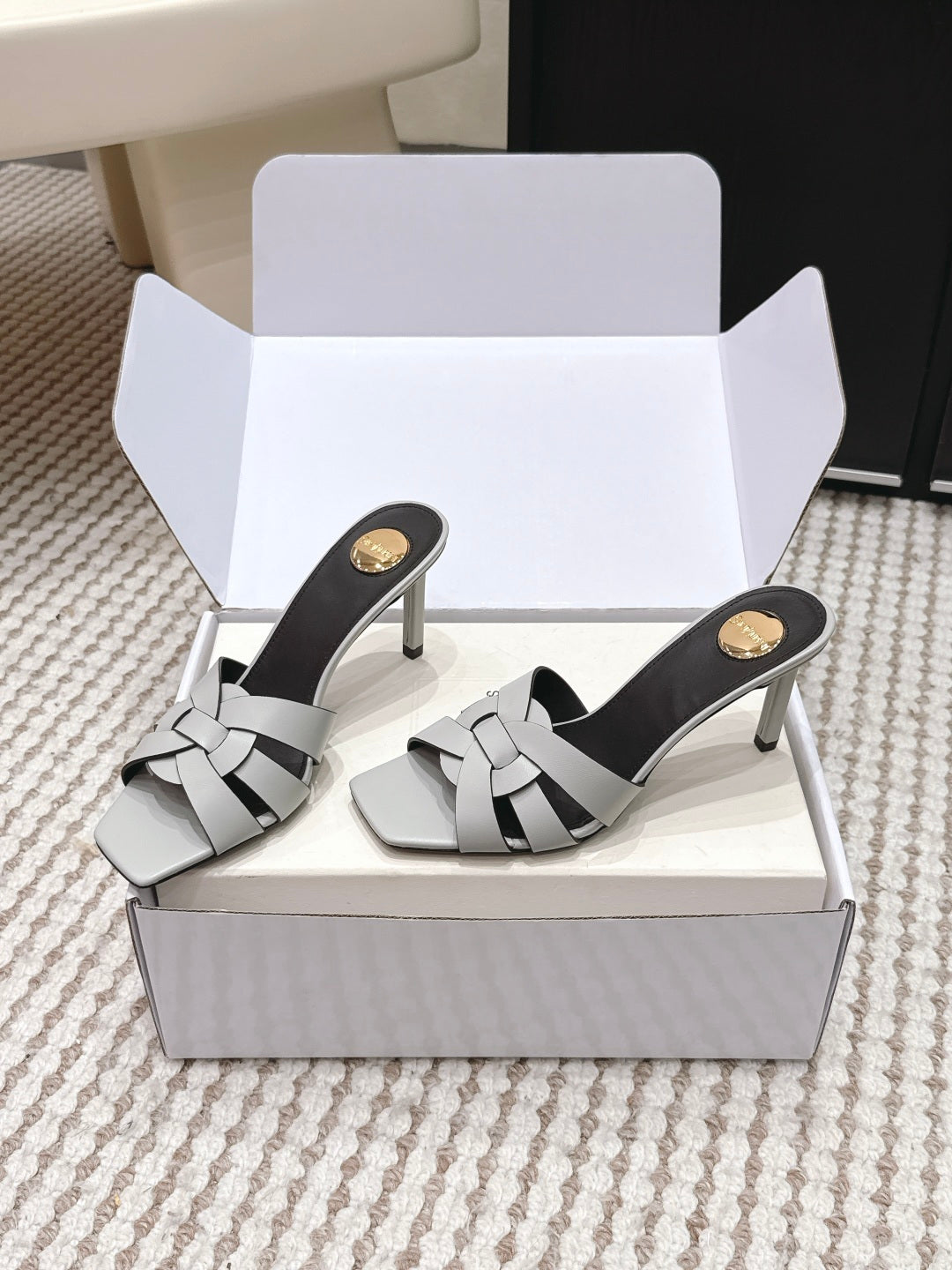 Saint Laurent Melody Square-Toe Heeled Sandals – 2026 Spring/Summer Collection
