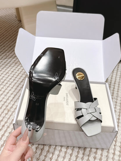 Saint Laurent Melody Square-Toe Heeled Sandals – 2026 Spring/Summer Collection