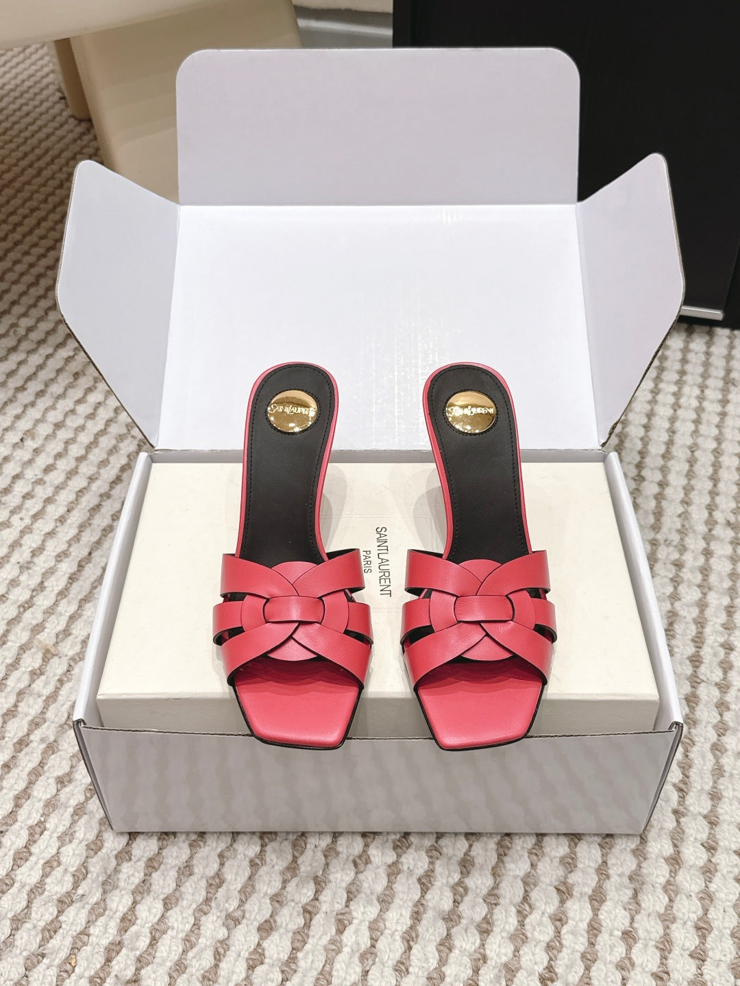 Saint Laurent Melody Square-Toe Heeled Sandals – 2026 Spring/Summer Collection