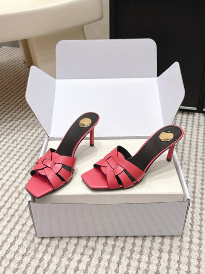 Saint Laurent Melody Square-Toe Heeled Sandals – 2026 Spring/Summer Collection