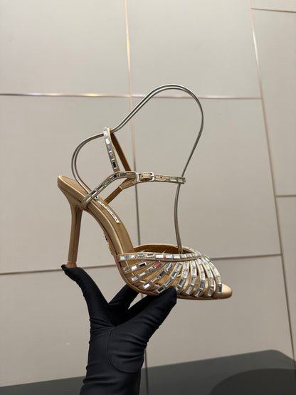 Aquazzura Rhinestone Silk Heeled Sandals – Spring/Summer Collection