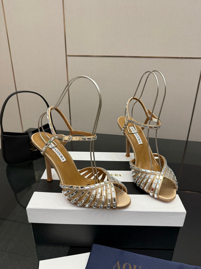 Aquazzura Rhinestone Silk Heeled Sandals – Spring/Summer Collection