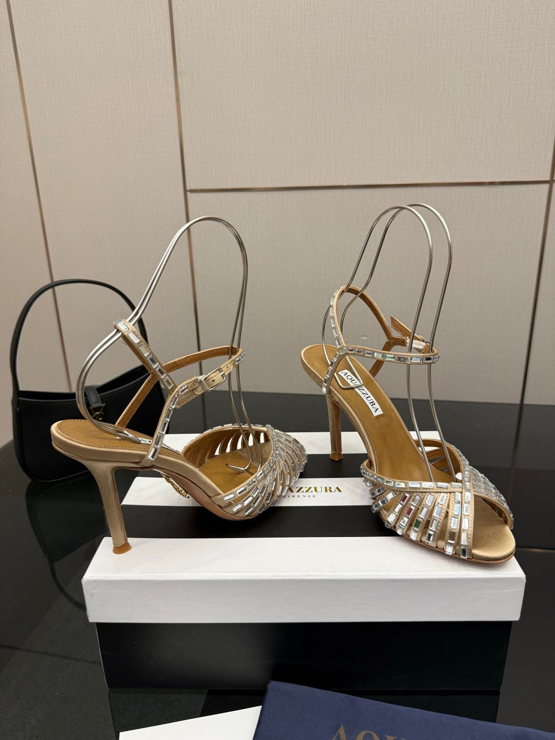 Aquazzura Rhinestone Silk Heeled Sandals – Spring/Summer Collection