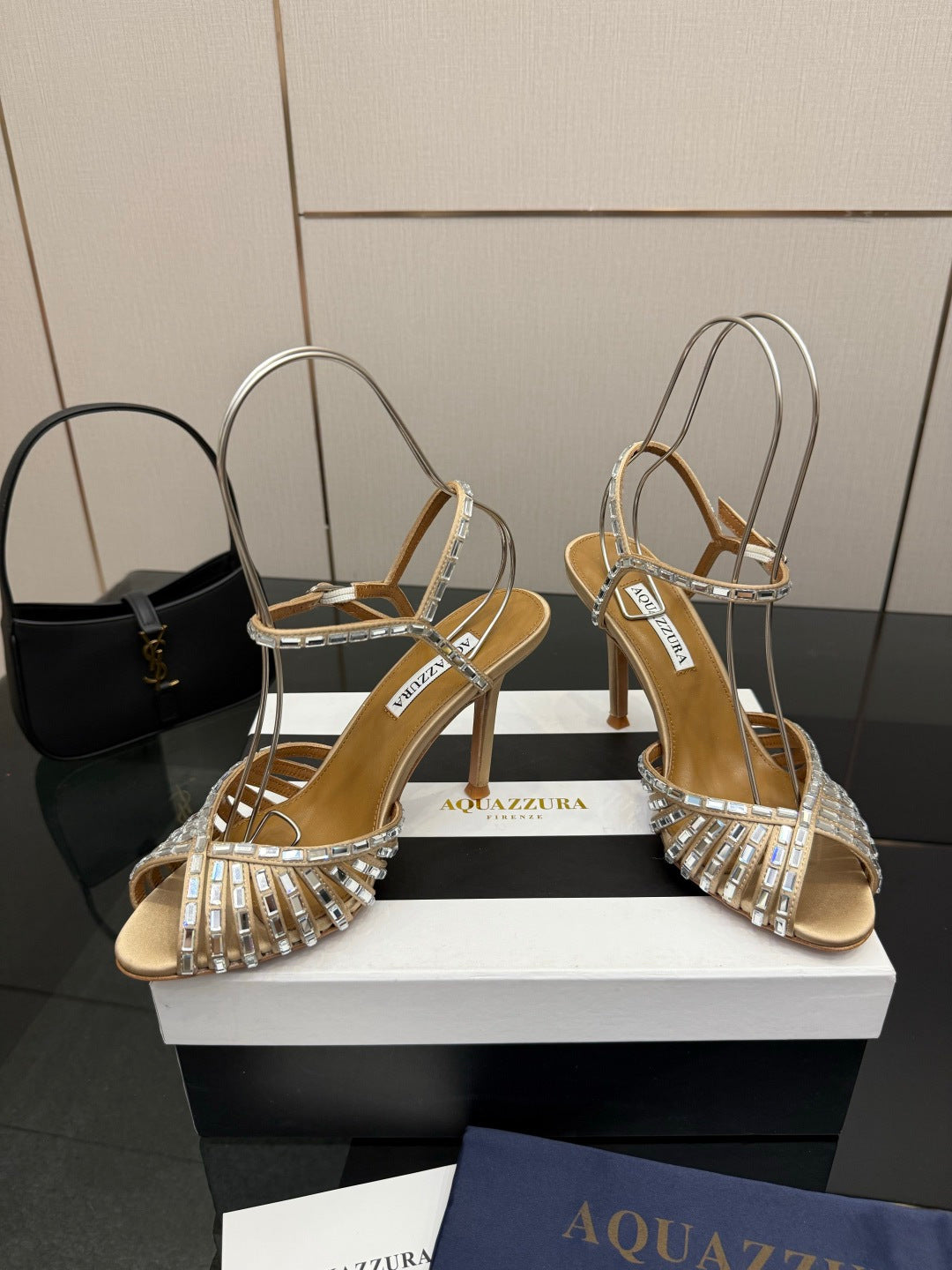Aquazzura Rhinestone Silk Heeled Sandals – Spring/Summer Collection