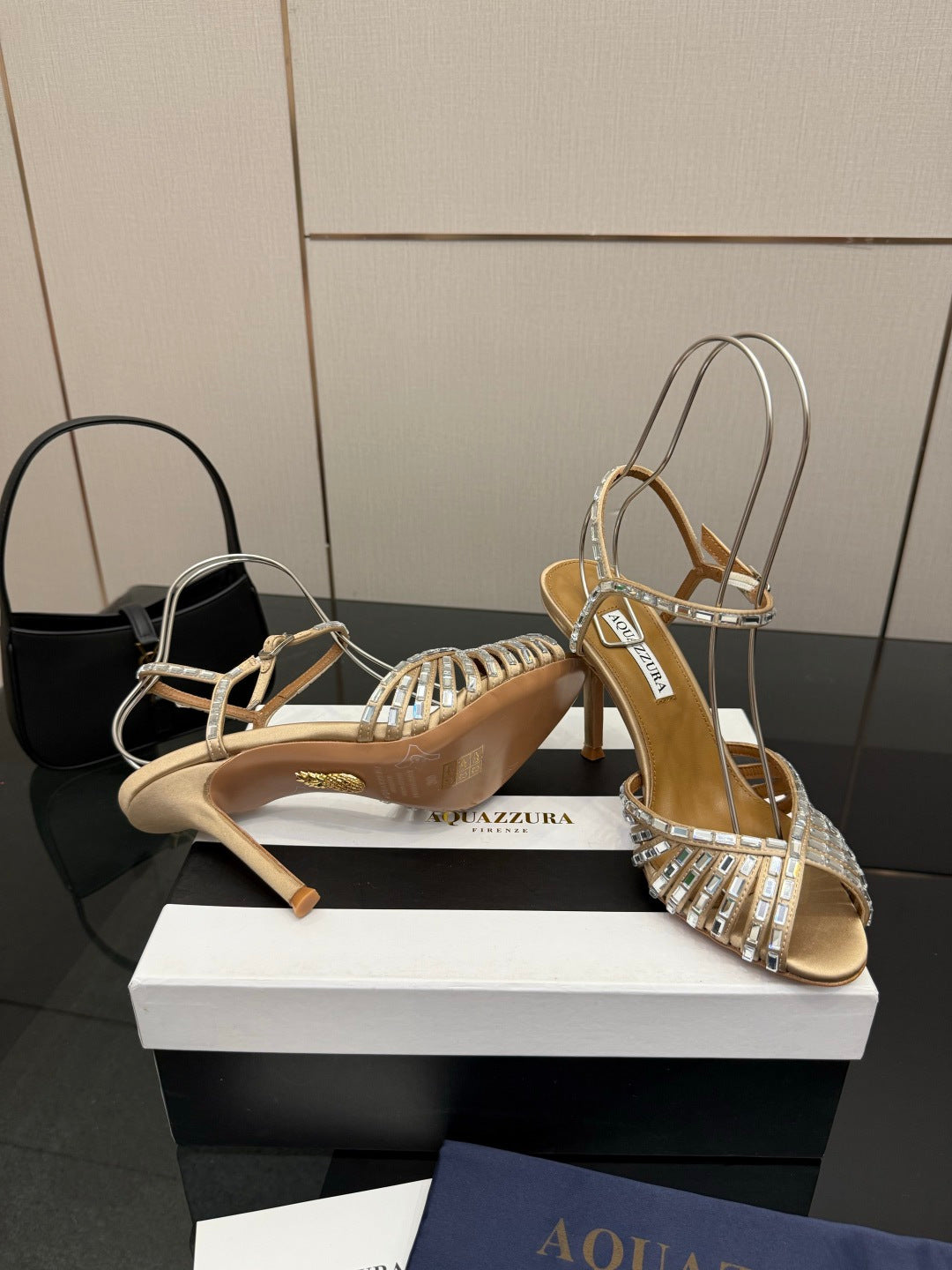 Aquazzura Rhinestone Silk Heeled Sandals – Spring/Summer Collection