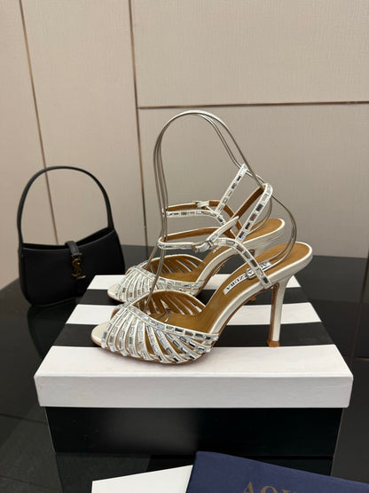 Aquazzura Rhinestone Silk Heeled Sandals – Spring/Summer Collection