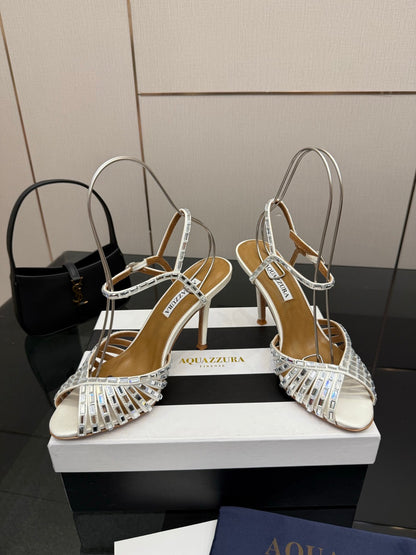 Aquazzura Rhinestone Silk Heeled Sandals – Spring/Summer Collection