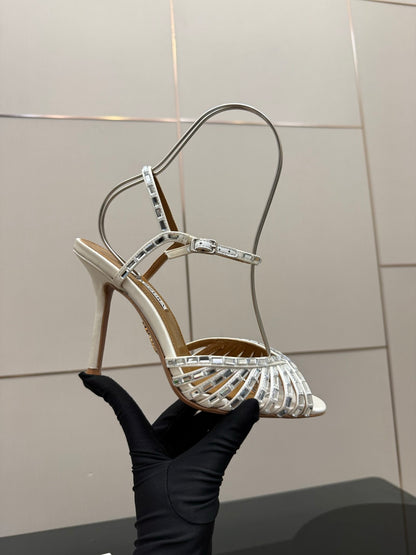 Aquazzura Rhinestone Silk Heeled Sandals – Spring/Summer Collection