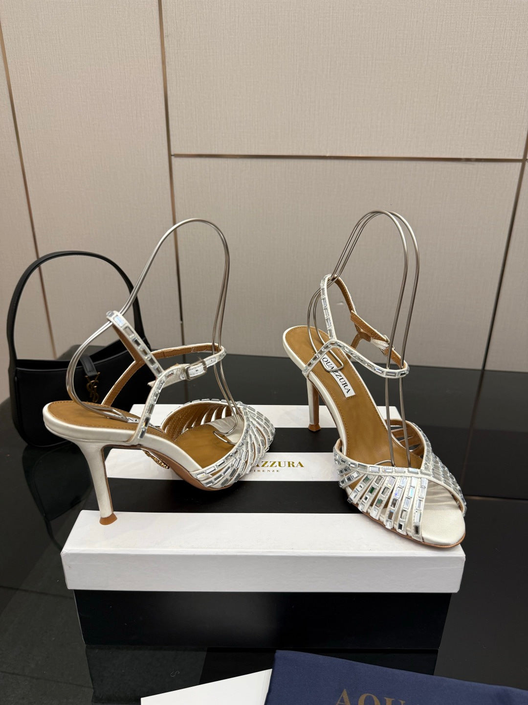 Aquazzura Rhinestone Silk Heeled Sandals – Spring/Summer Collection