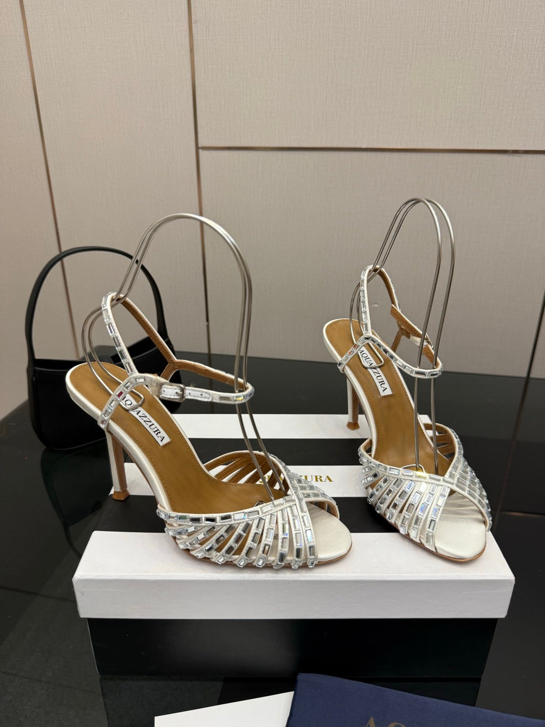 Aquazzura Rhinestone Silk Heeled Sandals – Spring/Summer Collection