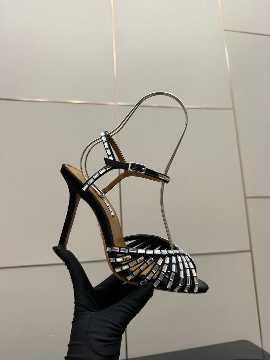 Aquazzura Rhinestone Silk Heeled Sandals – Spring/Summer Collection