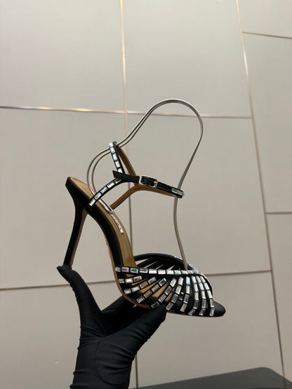Aquazzura Rhinestone Silk Heeled Sandals – Spring/Summer Collection