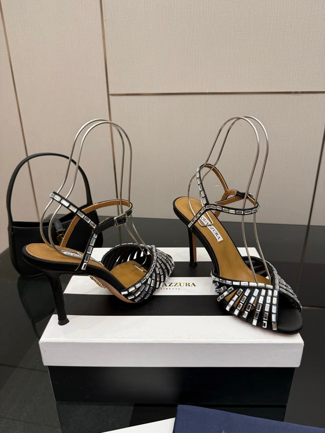 Aquazzura Rhinestone Silk Heeled Sandals – Spring/Summer Collection