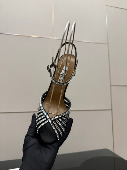 Aquazzura Rhinestone Silk Heeled Sandals – Spring/Summer Collection