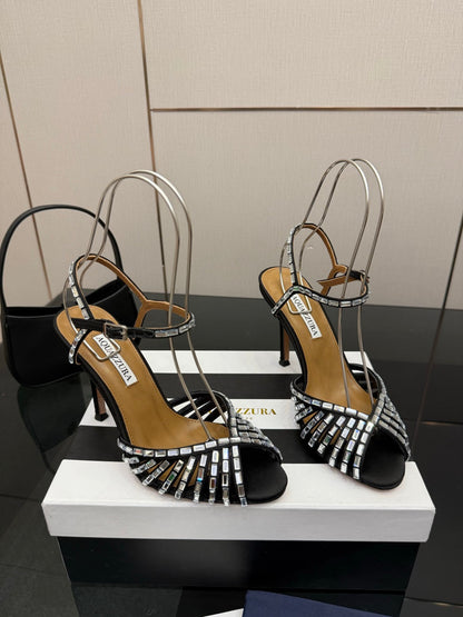 Aquazzura Rhinestone Silk Heeled Sandals – Spring/Summer Collection
