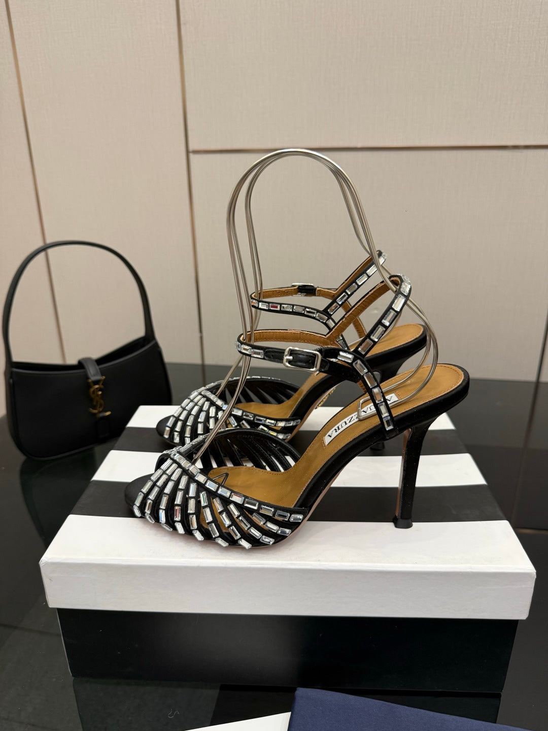 Aquazzura Rhinestone Silk Heeled Sandals – Spring/Summer Collection