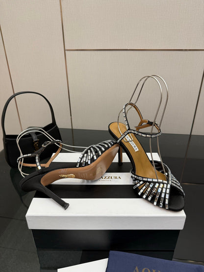 Aquazzura Rhinestone Silk Heeled Sandals – Spring/Summer Collection