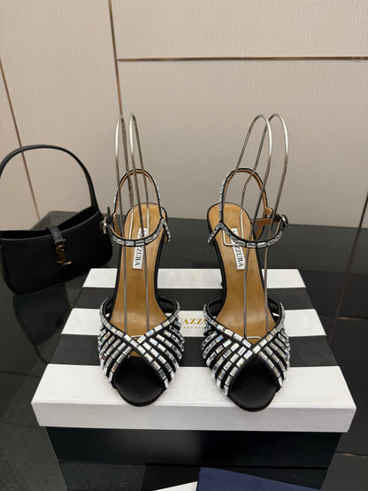 Aquazzura Rhinestone Silk Heeled Sandals – Spring/Summer Collection