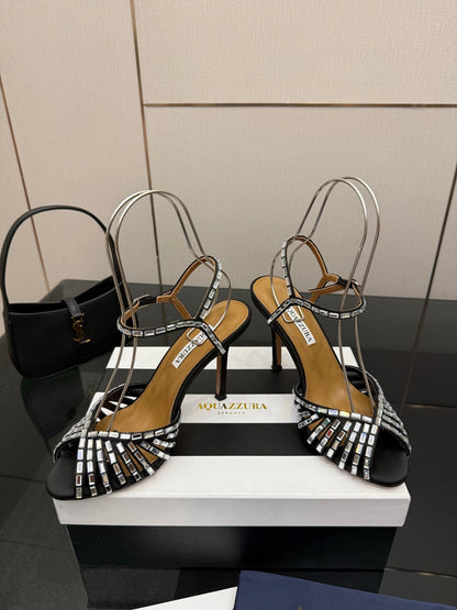 Aquazzura Rhinestone Silk Heeled Sandals – Spring/Summer Collection