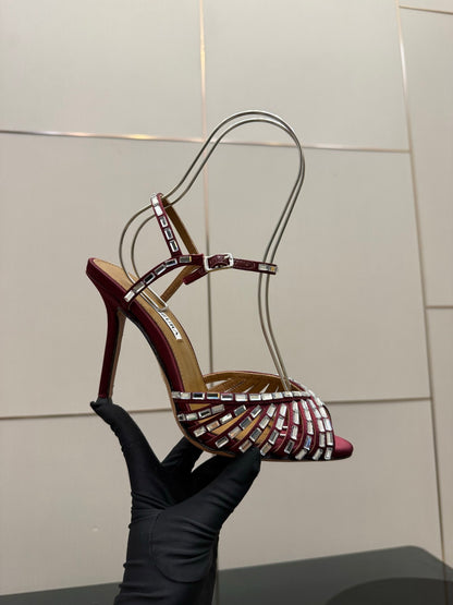 Aquazzura Rhinestone Silk Heeled Sandals – Spring/Summer Collection