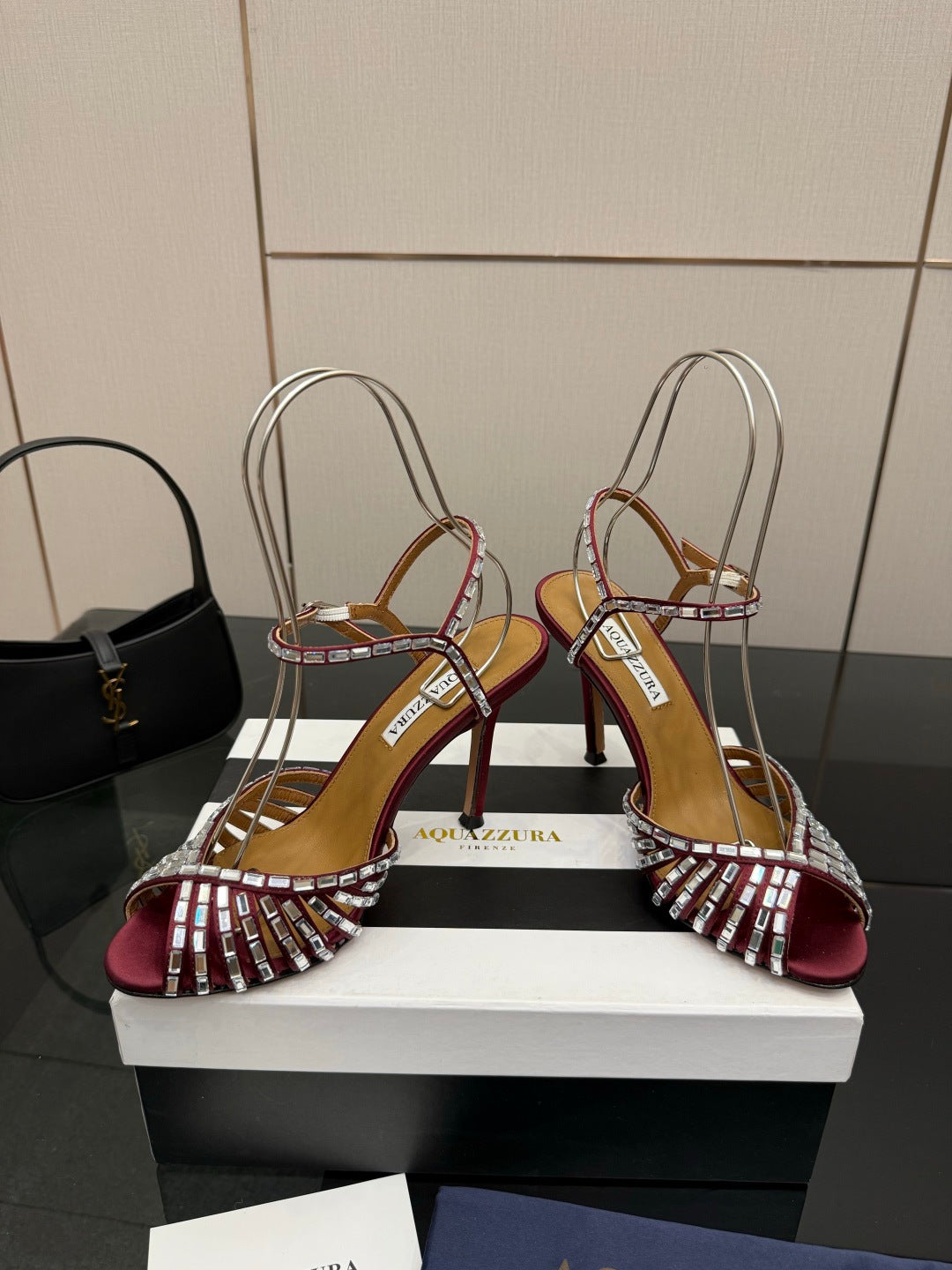 Aquazzura Rhinestone Silk Heeled Sandals – Spring/Summer Collection