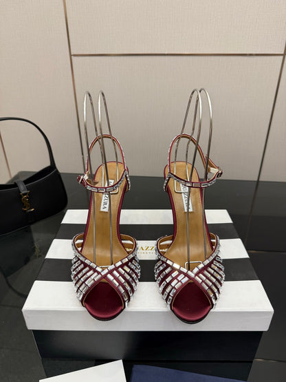 Aquazzura Rhinestone Silk Heeled Sandals – Spring/Summer Collection