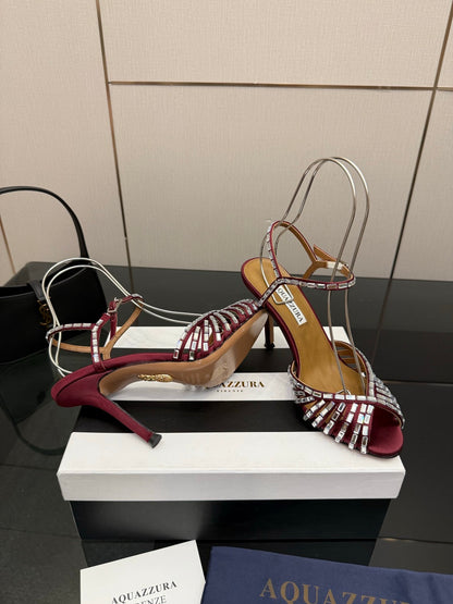 Aquazzura Rhinestone Silk Heeled Sandals – Spring/Summer Collection