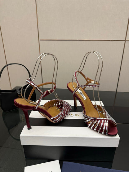 Aquazzura Rhinestone Silk Heeled Sandals – Spring/Summer Collection