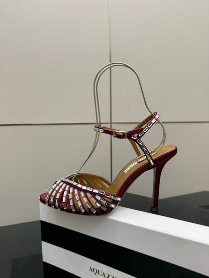 Aquazzura Rhinestone Silk Heeled Sandals – Spring/Summer Collection
