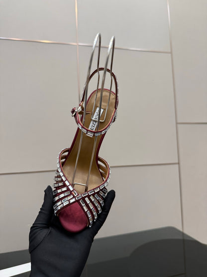 Aquazzura Rhinestone Silk Heeled Sandals – Spring/Summer Collection