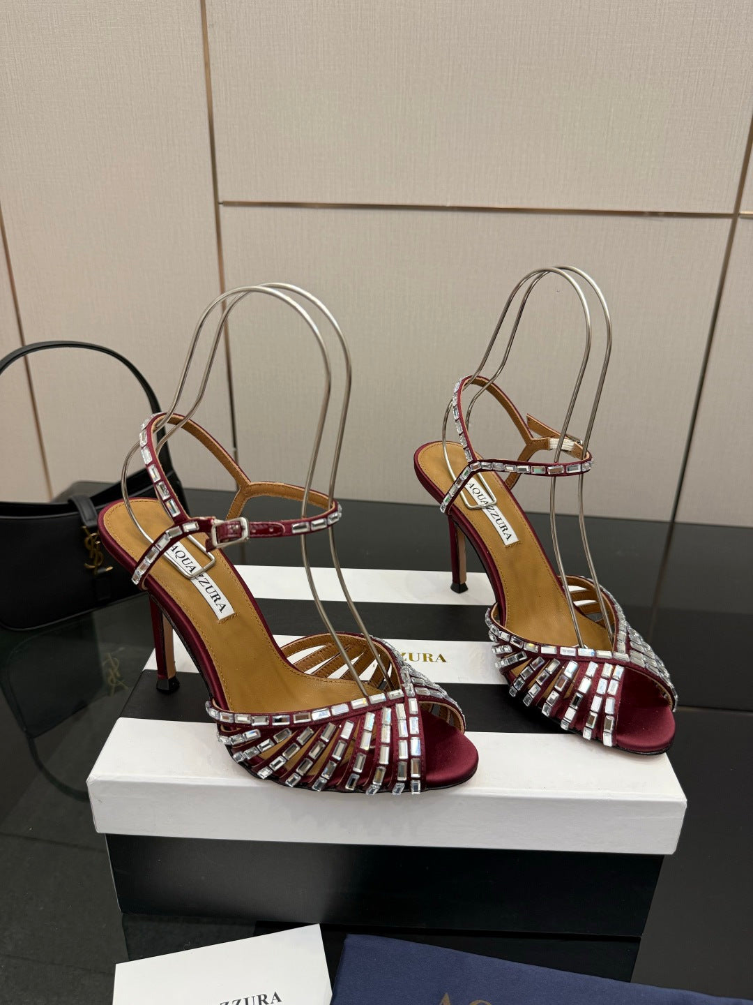 Aquazzura Rhinestone Silk Heeled Sandals – Spring/Summer Collection