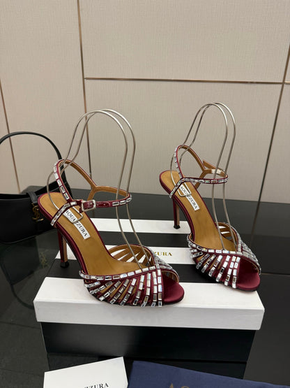 Aquazzura Rhinestone Silk Heeled Sandals – Spring/Summer Collection