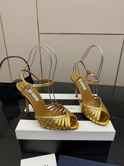 Aquazzura Rhinestone Silk Heeled Sandals – Spring/Summer Collection