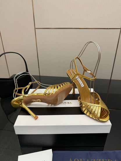 Aquazzura Rhinestone Silk Heeled Sandals – Spring/Summer Collection
