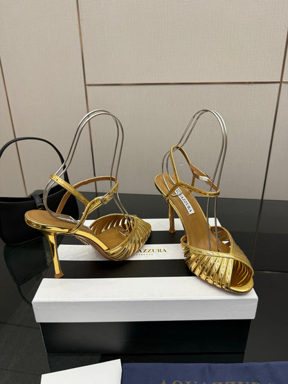 Aquazzura Rhinestone Silk Heeled Sandals – Spring/Summer Collection