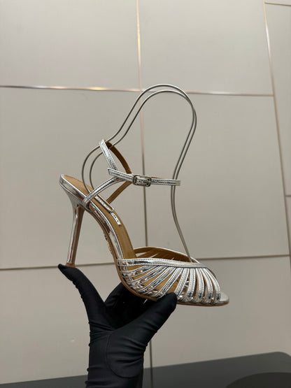 Aquazzura Rhinestone Silk Heeled Sandals – Spring/Summer Collection
