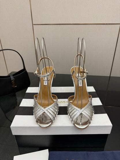 Aquazzura Rhinestone Silk Heeled Sandals – Spring/Summer Collection