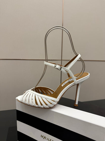 Aquazzura Rhinestone Silk Heeled Sandals – Spring/Summer Collection
