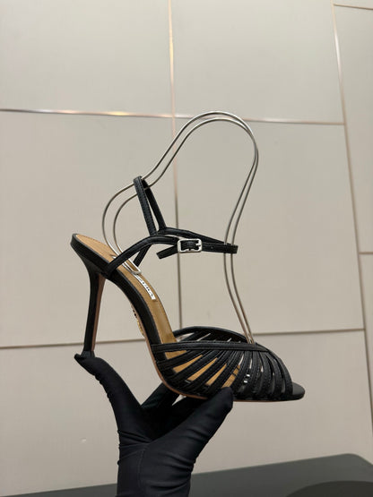Aquazzura Rhinestone Silk Heeled Sandals – Spring/Summer Collection